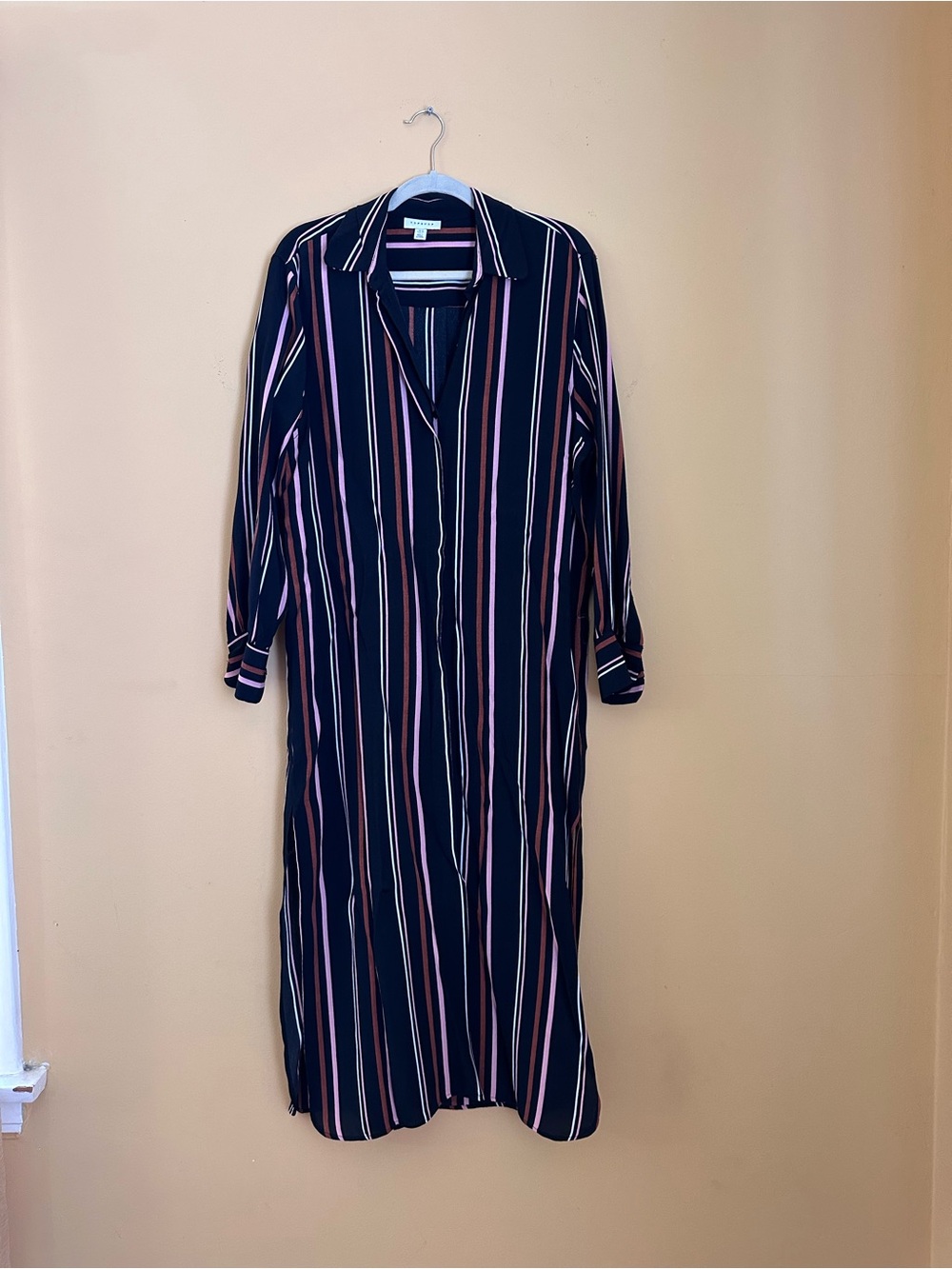 Topshop Black Midi Shirt Dress with Stripes